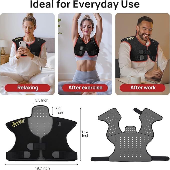 Red Light Therapy for Neck and Shoulders, Wearable Near Infrared Light Therapy Pad for Body Upper Back, 660nm&850nm 3-in-1 Chip, Red Light Therapy Pad for Back(Black)