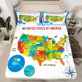 US Geography Bedding Set Queen Size, Geography USA Map Bed Sheet Set for Kids Boys Girls Teens Learning Educational Fitted Sheet Educational Map Bed Cover 3Pcs (No TOP Sheet)