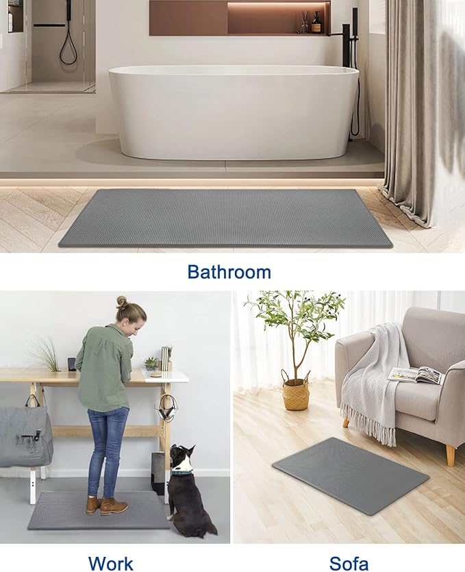 Artnice Kitchen Mats for Floor 2PCS, 0.4inch Stylish Anti Fatigue Mat, Non-Slip Standing Desk Mat, Waterproof Kitchen Rugs Set for Kitchen Floor, Office, Sink, Laundry 17.3"×30"+17.3"×47", Grey