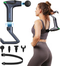 3-in-1 Detachable Percussion Massage Gun with Extension Handle & Massage Strap, Muscle Massage Deep Tissue for Back,Neck,Shoulder Pain Relief, Portable&Quiet for Travel Gym Office-12 Speeds & 4 Heads