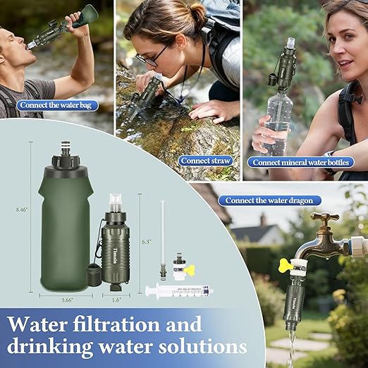 2 Pack Timain Portable Personal Water Filter Straw,Water Purifier Survival for Emergency Preparedness,Outdoor Activities,Travel,Camping, Hiking,Fishing,Hunting.