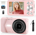 4K Digital Camera, Wevoor 64MP Point and Shoot Digital Camera with Autofocus, 18X Zoom, 20 Filters, 64GB SD Card, 2000 mAh Battery, 2.8" Screen Compact Vlogging Camera for Beginners Teens Adult(Pink)
