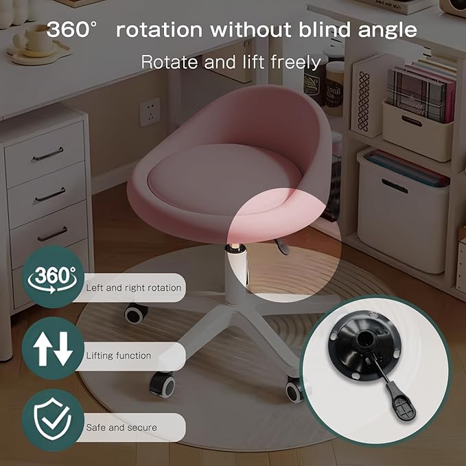 Rolling Stool Set of 3– Ergonomic Swivel Seat, Adjustable Height, Ultra-Quiet Wheels, Padded PU Leather Cushion, for Salon, Office, Massage & Medical Use Pink