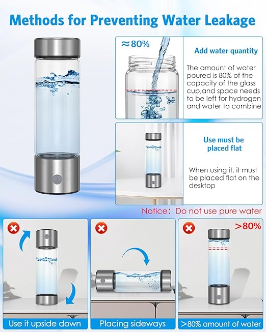 AMIR Portable Hydrogen Water Bottle, 460ml Hydrogenated Water Bottle Generator, Rechargeable Ionizer Machine with SPE/PEM Technology, 3-Min Quick Electrolysis, for Fitness, Travel, Home & Office
