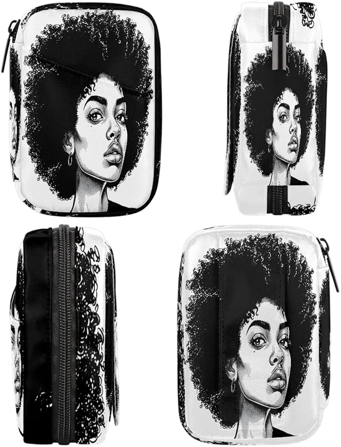 African Curly Hair Art Travel Pill Organizer Box Weekly Portable Pill Case Daily Pills 7 Day Small Birth Control Pills Container Removable Compartments for Medicine Vitamins Fish Oil