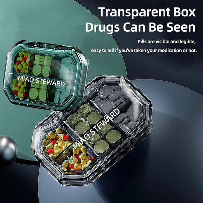 Portable Pill Organizer Waterproof Airtight BPA-Free Compact Easy-to-Carry Travel Daily Use On-The-Go Vitamins Supplements Medication Herb Pill Box Blue Size 3.62×2.44×0.98 in