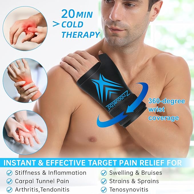 Wrist Ice Pack Wrap for Pain Relief Reusable Wrist Brace Cold Gel Gloves Hand Thumb Ice Packs for Injuries Surgery Recovery Hot Cold Compress Therapy for Carpal Tunnel Tendonitis Swelling Arthritis