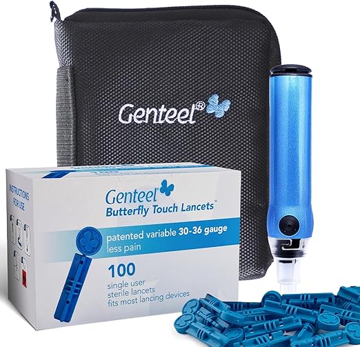 Genteel Lancing Device + 100 Butterfly Lancets Bundle