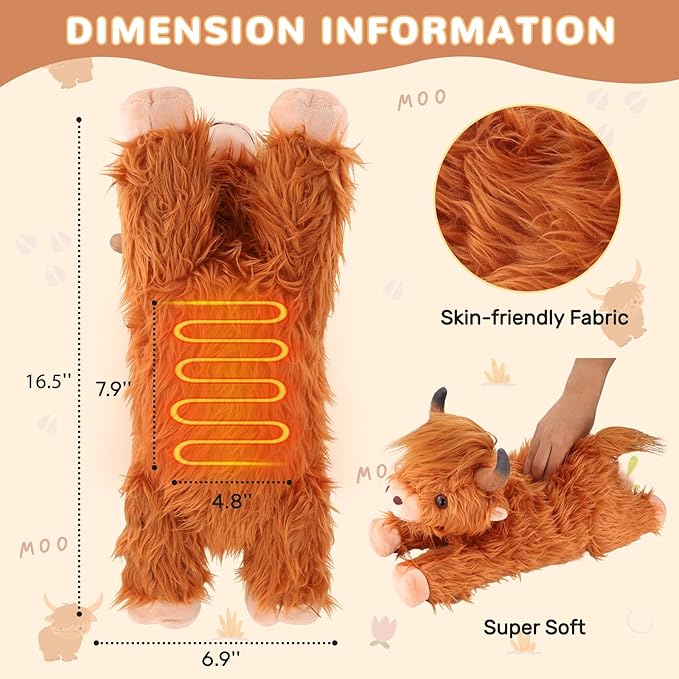 Highland Cow Heating Pad for Period Cramps Menstrual Pain Relief, Portable Electric Heat Pads USB Powered, Cute Cows Plush Stuffed Animals Gift, Funny Gifts for Women Teen Girls Birthday Christmas