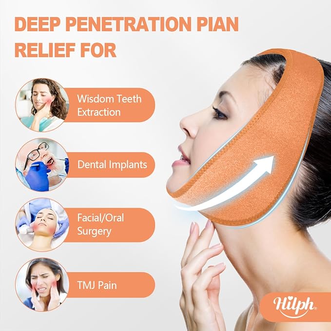 Hilph Face Ice Pack Wisdom Teeth Ice Pack Head Wrap with Washable Jaw Wrap and 4 Replacement Hot Cold Pack for Facial Oral Surgery, TMJ, Tooth Extraction, Dental Surgery, Tonsillectomy Recovery Orange