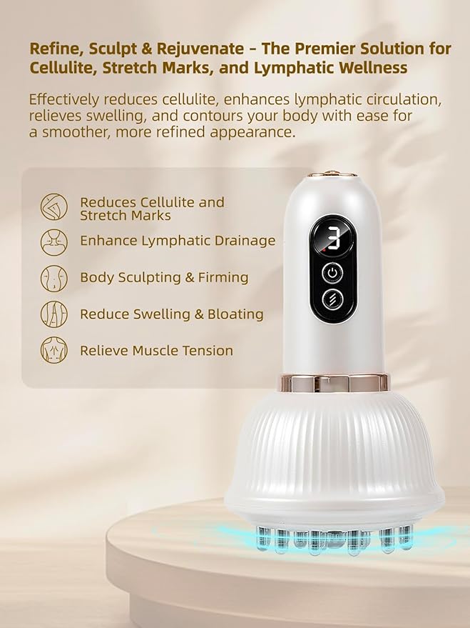 DiDEER Lymphatic Drainage Massager & Anti Cellulite Massage Tool, Reduce Stretch Marks & Cellulite,for Legs, Arms & Belly, Body Sculpting Machine with Microcurrent, Light, Heat & Vibration, (White)