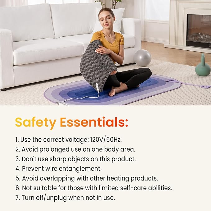Woomer Faux Fur Electric Heating Pad for Back Pain Relief, Extra Large 20” x 24”, Extended Coverage from Neck to Hip, Two-Sided, Moist Mode, ETL Certified, 6 Adjustable Heats & 2H Auto-Off,Grey