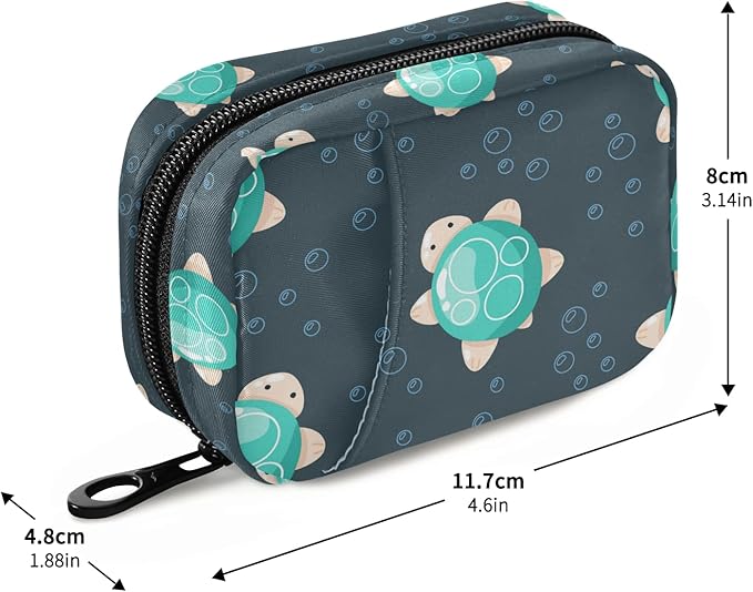 Cute Sea Turtle Pill Box 7 Day Pill Case Travel Pill Organizer Bag with Zipper Portable Weekly Case Compact Size for Vitamin Supplement Holder