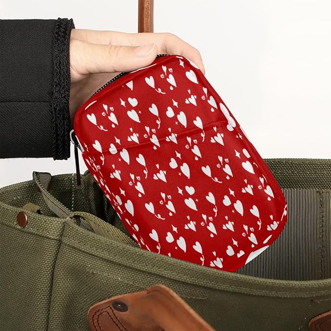 Abstract Red Heart Star Travel Pill Organizer Box Weekly Portable Pill Case Daily Pills 7 Day Small Birth Control Pills Container Removable Compartments for Medicine Vitamins Fish Oil