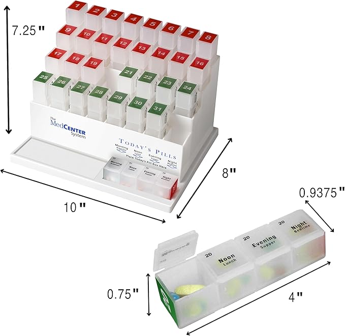 Medcenter Monthly Pill Box Organizer HSA/FSA, 4 Times a Day, Large 31 Daily Pill Cases with Compartments for Vitamins, Supplements, Medication, 31 Day Pill Organizer