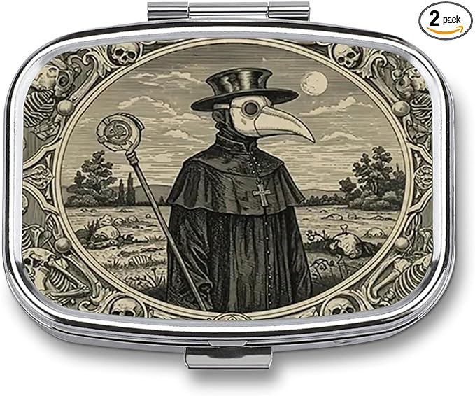 Metal 2 Compartment Pill Organizer Travel Friendly Portable Compact Pill Box Cute Pill Case,for Pocket Wallets Daily Portable Medicine Vitamin Tablet Storage (Doctor)
