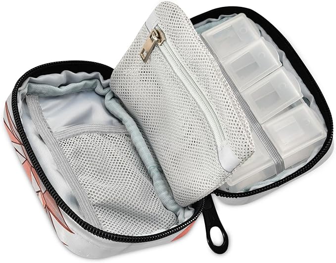 Rose Gold Marble Pinapple Pill Organizer Case White Marbling 7 Day Travel Pill Box with Zipper Portable Weekly Vitamin Medicine Supplement Holder Pouch Bag