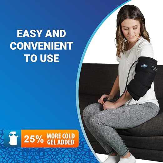 Cold Pack Compression Wrap for Elbow and Joints by Icy Wrap - Ice Pack Therapy Cryo-Cool Flexible Treatment for Injuries, Aches, Swelling, Sprains, Inflammation, Post Surgery Recovery