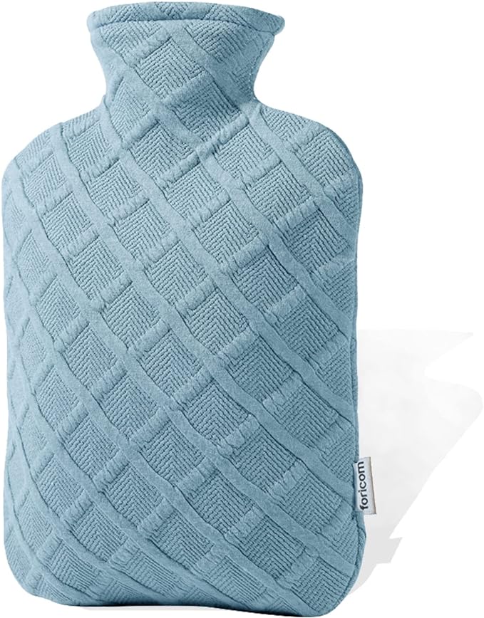 FORICOM Fuzzy Hot Water Bottle with Soft Cover, Sweater,Hot Water Bags for Pain Relief 2Liter,Heat Pad,Hot and Cold Therapy,Menstrual,Bpa Free(Sky Blue)
