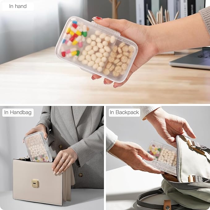 FYY Weekly Pill Organizer with Labels,8 Compartments Travel Daily Pill Case Airtight Moistureproof Large Pill Box to Hold Vitamins, Fish Oil, Supplements,Cotton Swab and Bandages-Clear