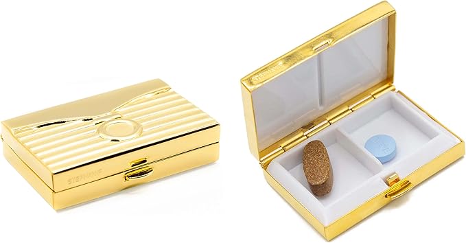 Set of 2 Rectangular-Shaped Pocket Purse Pill Box & Organizer with Dual Compartments (Gold Envelope)