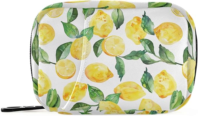 Yellow Lemons and Green Leaves Travel Pill Cases Bag, Weekly Pill Case Portable 7 Days Cute Pill Organizer with Zipper