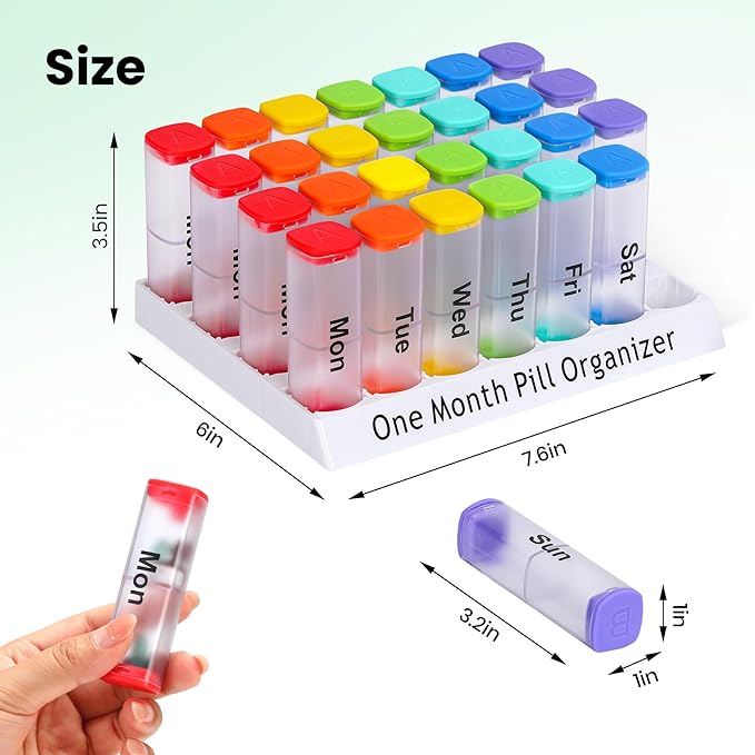 Monthly Pill Organizer 2 Times a Day - 28 Day Pill Box AM PM, Clear One Month Pill Case for Vitamins, Supplements, Medications - Daily Medicine Organizer for Home & Travel