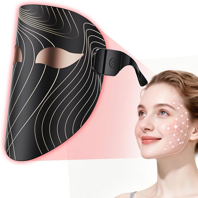 LED Light Therapy Mask，Portable Red Light Therapy Face Mask, Hands-Free Rechargeable LED Device for Facial Skin