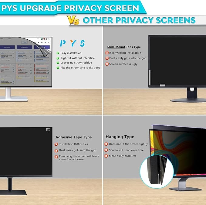 PYS [2024 NEW VERSION] 27 Inch Computer Monitor Privacy Screen,16:9 Aspect Removable Computer Screen Privacy Shield, Matte Finish [9D Full Coverage] [Anti-Blue Light] [Anti-Scratch]