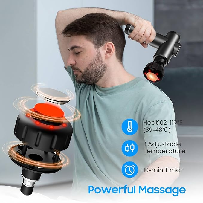 Massage Gun – Deep Tissue Muscle Massager for Pain Relief & Recovery, Massage Gun with Heat, 9 Massage Heads, Carrying Case, Handheld Electric Percussion Massager,