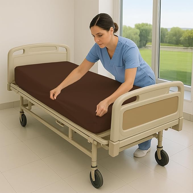 6 Pack Fitted Hospital Bed Sheets - Soft Microfiber Hospital Fitted Sheet - Hospital Bed Fitted Sheets (Chocolate, 36" x 84" x 12")