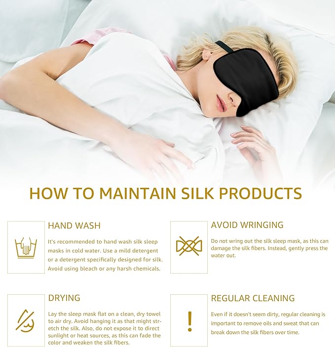Luxury Pure Silk Sleep Mask | 100% Natural Mulberry Silk | Double-Sided Softness | Adjustable Strap & Full Light Blocking | Perfect for Travel, Office Naps & Nighttime Sleep (Black)