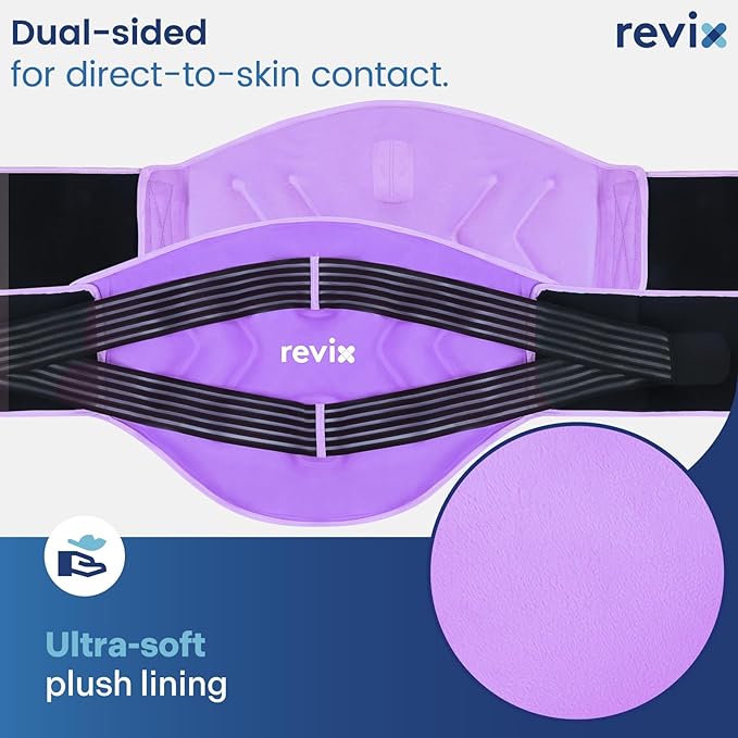 REVIX Reusable Lower Back Ice Pack Wrap with Compression Straps, Adjustable Gel Ice Pack for Back, Lumbar, Sciatic Nerve, Post-Workout Recovery, Soft Plush Lining, Purple