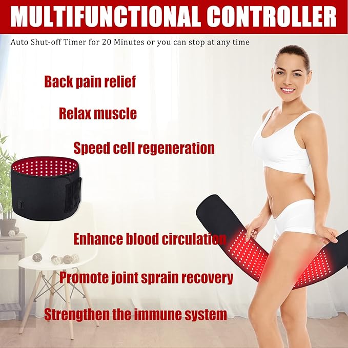 Infrared &Red Light Therapy Belt: 3 in 1 Near Infrared 880nm Led Wrap Back Pain Relief Pad Deep Penetrating Body Joints Muscle Benefits FDA Cleared