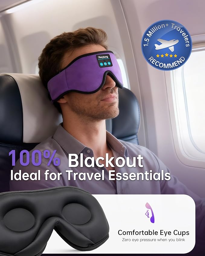 Sleep Mask with Bluetooth 5.4 Headphones, Wireless Music Sleep Eye Mask for Side Sleepers, 3D Contoured Comfort & Built-in HD Stereo Earphones, Blackout for Travel (Deep Lavender)