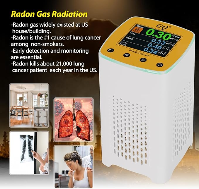 GQ Radon Detector New V2.0 Radonscan Home Radon Monitor Alpha Radiative Gas Radiation USA Product Large Color Display Short and Long Term continuously Monitor Accurate Fast Sensitive Data Saving