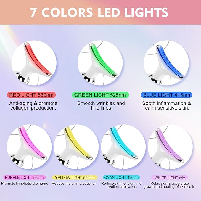 New Red-Light-Therapy-for-Face and Neck Massager Tool,7 Colors Adjustable Vibration and Thermals,Womens Skin Rejuvenation Lifting Facial Massager Tool for Toning,Glow Boost,Wrinkles