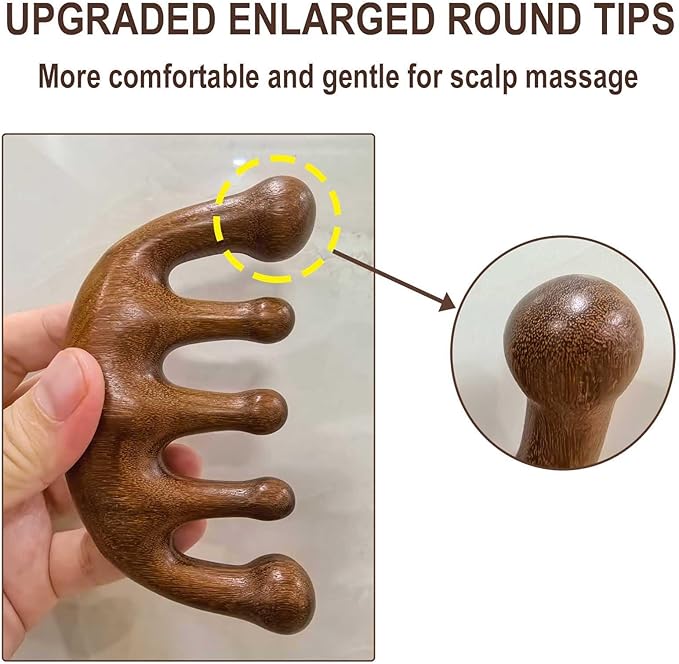 Wooden Scalp Massager, Foot Massage Tool, Scalp Massager Hair Growth - Sandalwood