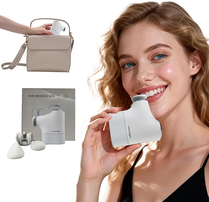 Mini Massage Gun Pro – Portable Deep Tissue Percussion Massager with Smart Pressure Sensor, Quiet Motor, Muscle Relaxation for Neck, Back & Legs, USB-C Rechargeable, White Color,with Lanyard