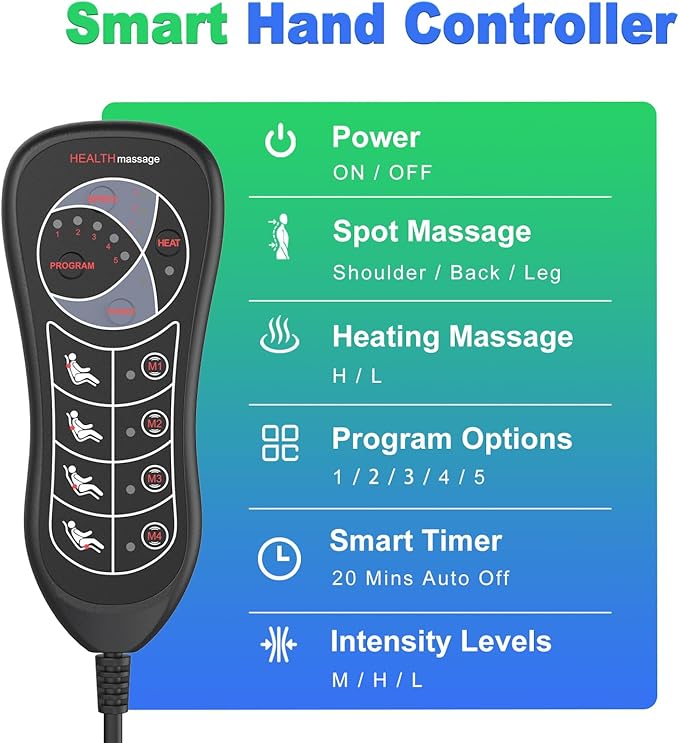 Vibration Massage Mat with Heat, Full Back Heating & Lumbar Traction, Back Massage Chair Pad for Seniors, Office Workers, 3 Intensities & 2 Heat Levels, Fatigue & Pain Relief in Office, Home