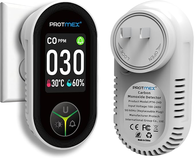 Protmex Carbon Monoxide Detector Plug in Wall, 3-in-1 Co Detector Monitor Air Quality with Temperature Humidity Sensor, Portable CO Meter Easy to Read & Install