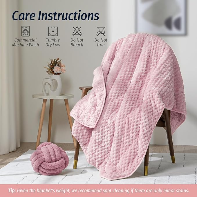 Wemore Fleece Weighted Blanket for Adults (60" x 80" 15lbs, Pink), Dual Sided Cozy Soft Sherpa Heavy Blanket, 3D Imitation Turtle Shell Warm Jacquard Flannel Weighted Blankets for Couch and Bed