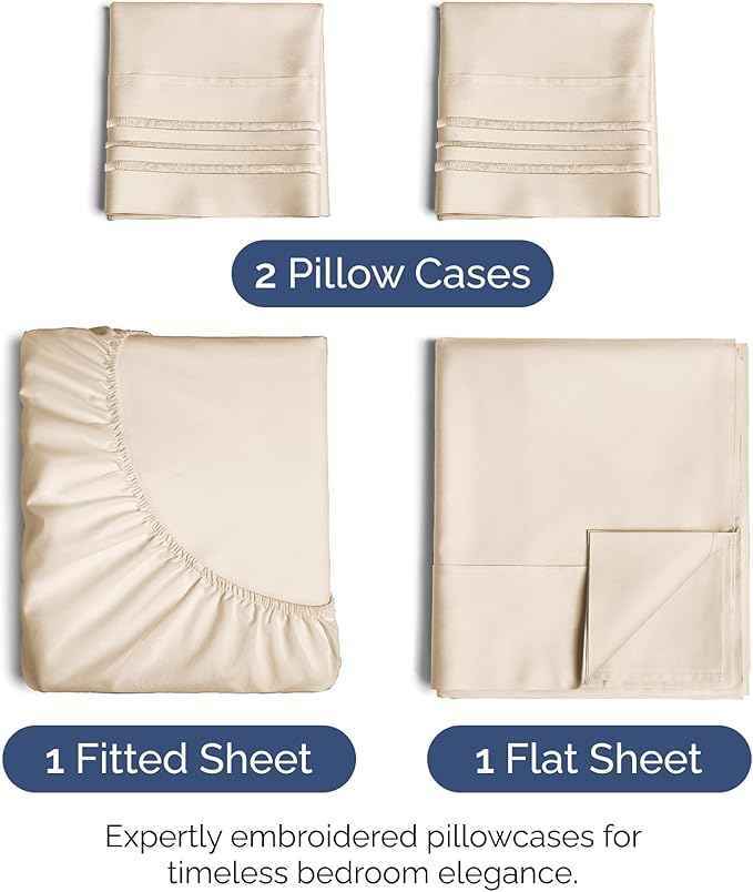 Queen Size 4 Piece Sheet Set - Extra Soft, Breathable & Cooling Sheets - Hotel Luxury Durable Bed Sheets for Women & Men - Deep Pockets, Easy-Fit & Wrinkle-Free Sheets - Cream Pink Oeko-Tex Bed Sheets