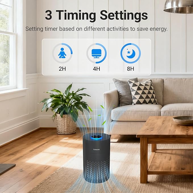 Air Purifiers for Bedroom Home, Cobectal Air Cleaner with H14 True HEPA 3-in-1 Filter for Room up to 1050 ft², Sleep Mode & Aroma Function, Portable Air Purifiers for Office, Dorm, RVs, Black