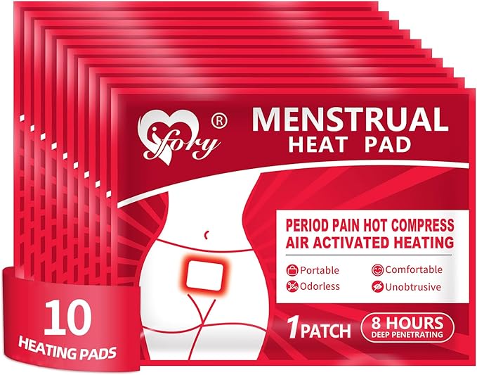 Heat Patches for Menstrual Cramp Relief, Adhesive Heating Patches for Period Cramps, Portable Instant Hot Packs, Travel Size Heat Pads on Cruise- 10 Packs