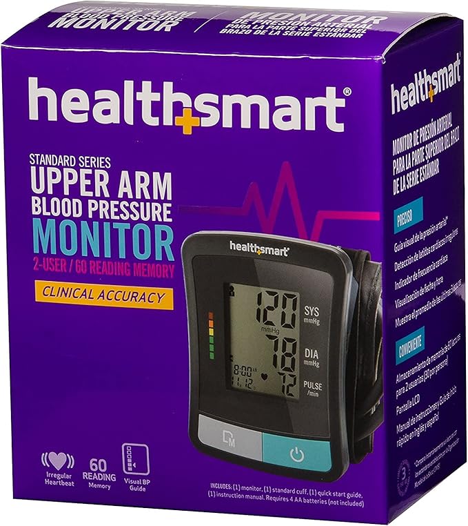 HealthSmart Digital Standard Wrist Blood Pressure Monitor with Automatic Adult Cuff That Displays Pulse Rate and Irregular Heartbeat Stores up to 60 Readings for 2 Users