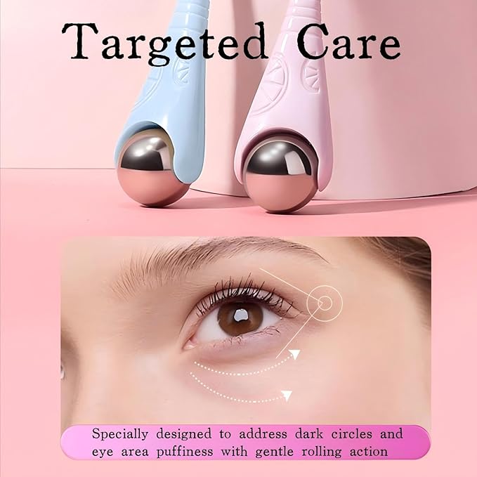 Mini Ice Roller, 2-in-1 Stainless Steel Facial Massage Tool with Cream Spoon, Light Purple, for Face and Eyes, Dark Circles and Puffiness Relief