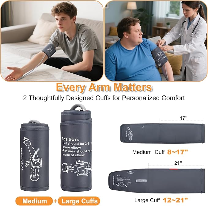 Blood Pressure Monitors for Home Use, 8-17'' & 12-21'' XL Cuff Blood Pressure Monitor, Upper Arm Blood Pressure Machine with 2×199 Sets & 6'' Large Backlit LED Display (2 Cuffs)