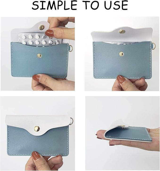 Birth Control Pill Case PU Contraceptive Pills Medication Sleeve Pouch Holder - 4.3' x 3' Packets Holder (Bule)
