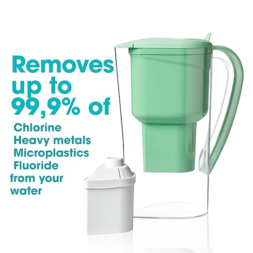 Water Filter Jug Green for Tap Water Alkanatur Drops Filters Water Supports Ionisation and Gives Magnesium from pH 9 1.4 Litre Capacity Filters Limescale Chlorine and Metals Without BPA